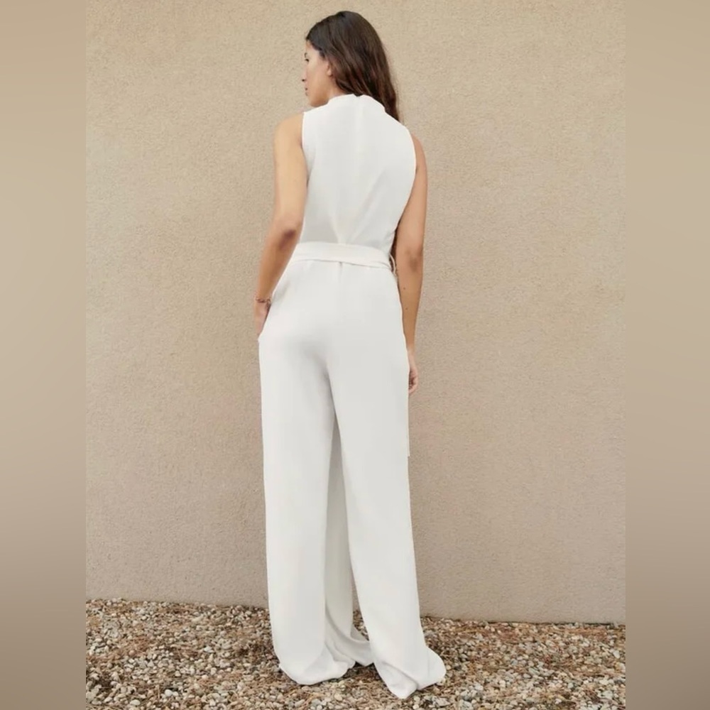 NWOT ZARA WOMAN'S FLOWING WRAP JUMPSUIT ECRU SIZE L - Picture 2 of 8